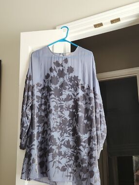 4 Love And Liberty, Light Bluish Gray Floral Sheer Tunic Top